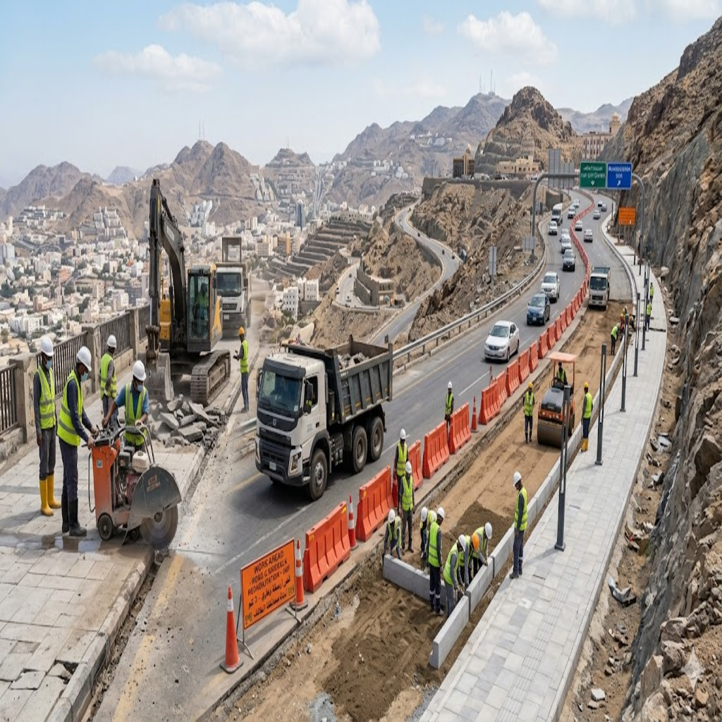 إعادة تأهيل طريق في الطائف